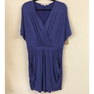 RACHEL Rachel Roy Drape Mini Dress Large Purple V-Neck Stretch Pockets Soft